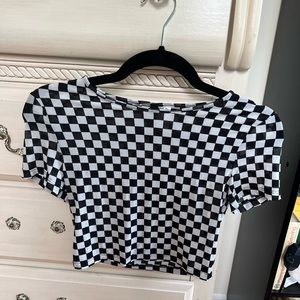 Checkered mesh crop top